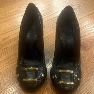 Tory Burch Black Wedge Heels with Gold Details